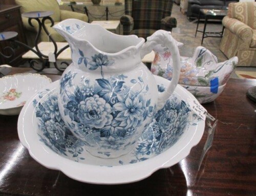 Item #68H – Blue & White Floral Pitcher & Basin – $40