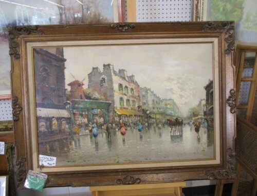 Item #242B – Mid Century Modern Oil Painting of Paris – $325